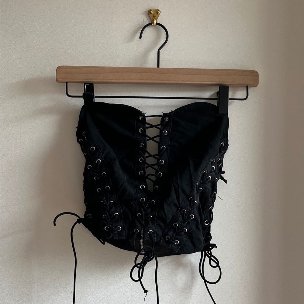 Black Lace-Up Corset Top